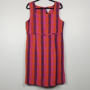 Pure & Simple Linen Plaid Sheath Dress Retro Mod Preppy Bold Pink Orange 14